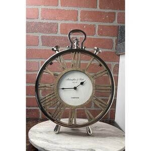 Mclaughlin & Scott Cambridge Wood & Metal Roman Numeral Desk Clock 17" Tall